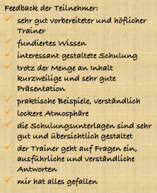 IATF 16949 VDA 6.3 Automotive Core Tools Schulung Teilnehmerfeedback